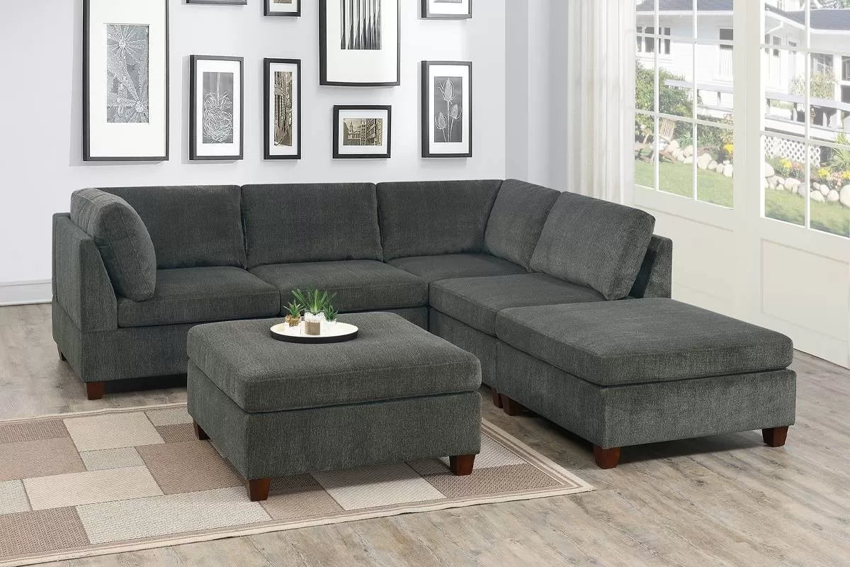 Gray 6-Piece Modular Sectional Set — Poundex configuration 822, image 1
