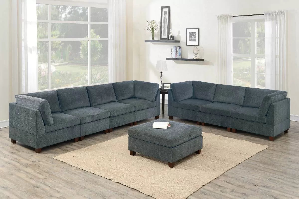 Grey 8-Piece Modular Sectional Set — Poundex configuration 829