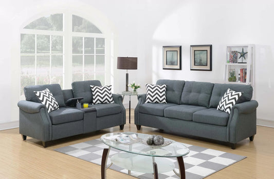 Blue Grey 2-Piece Stationary Sofa & Loveseat Set — Poundex F6411, authentic image 1
