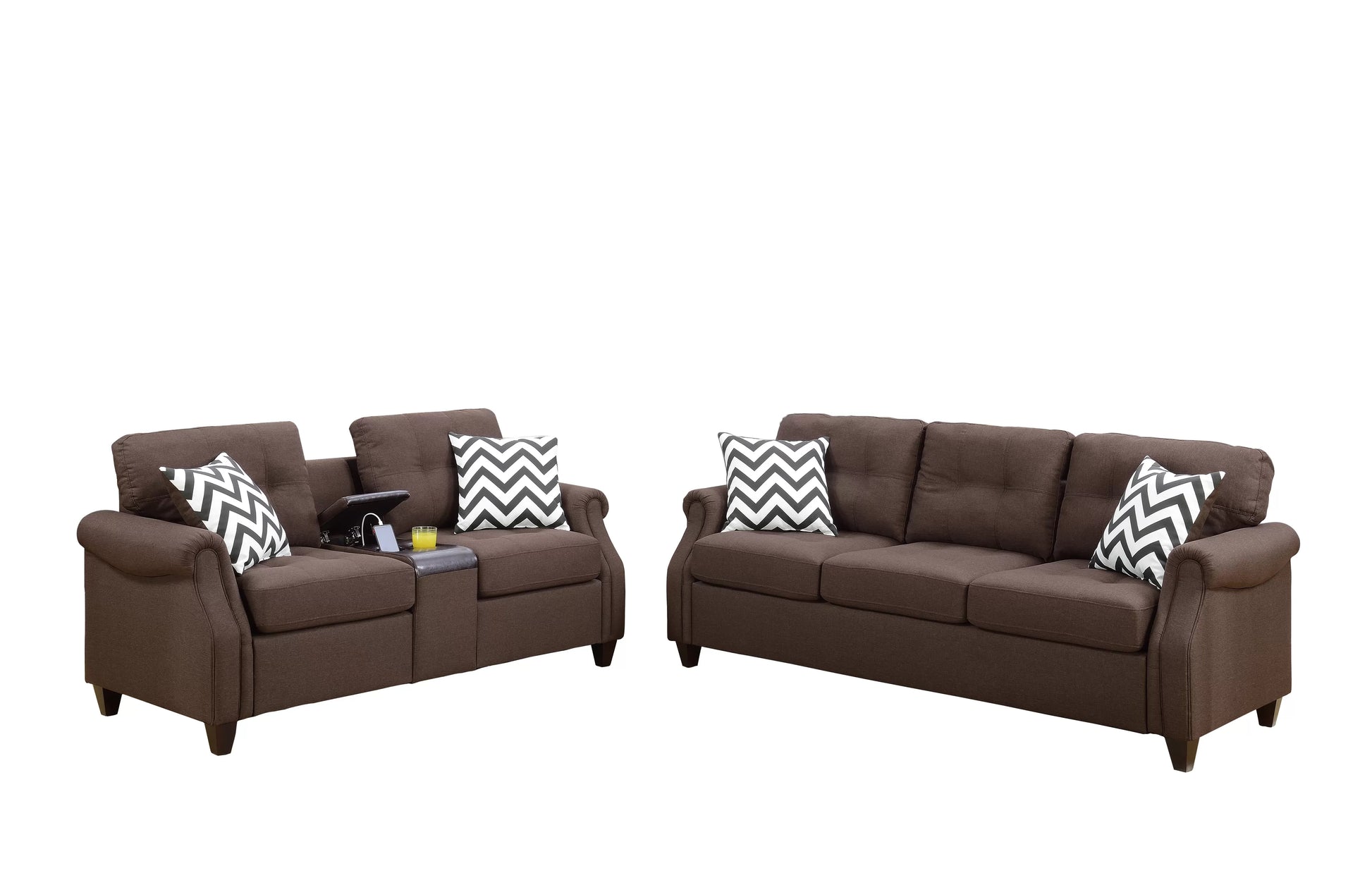 Dark Coffee 2-Piece Stationary Sofa & Loveseat Set — Poundex F6413, authentic image 2