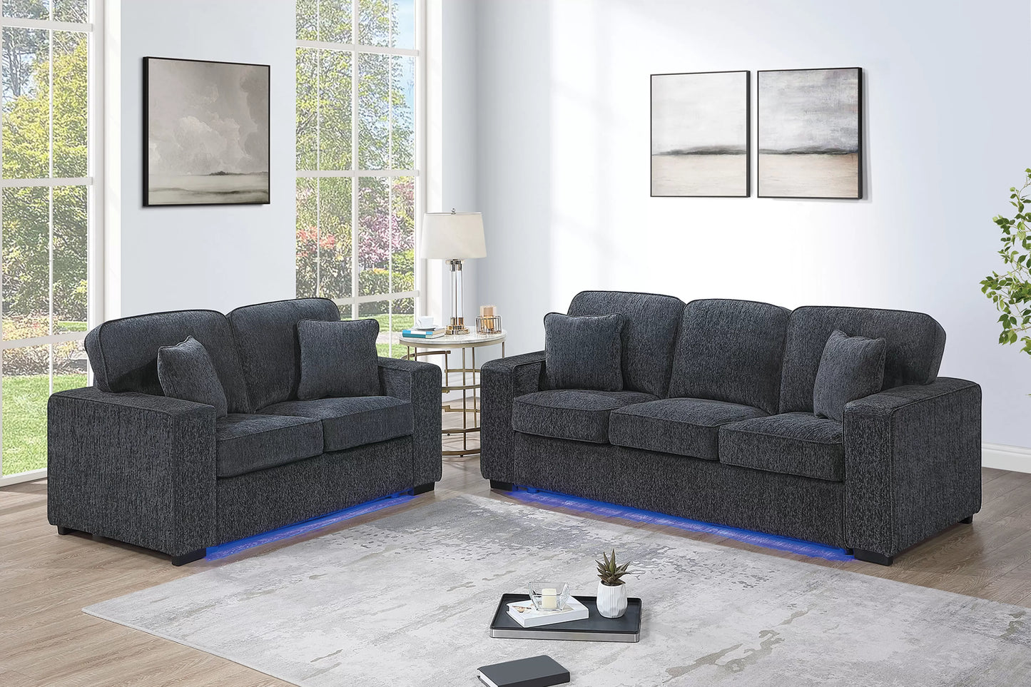 Dark Gray 2-Piece Stationary Sofa & Loveseat Set — Poundex F7496, authentic image 1