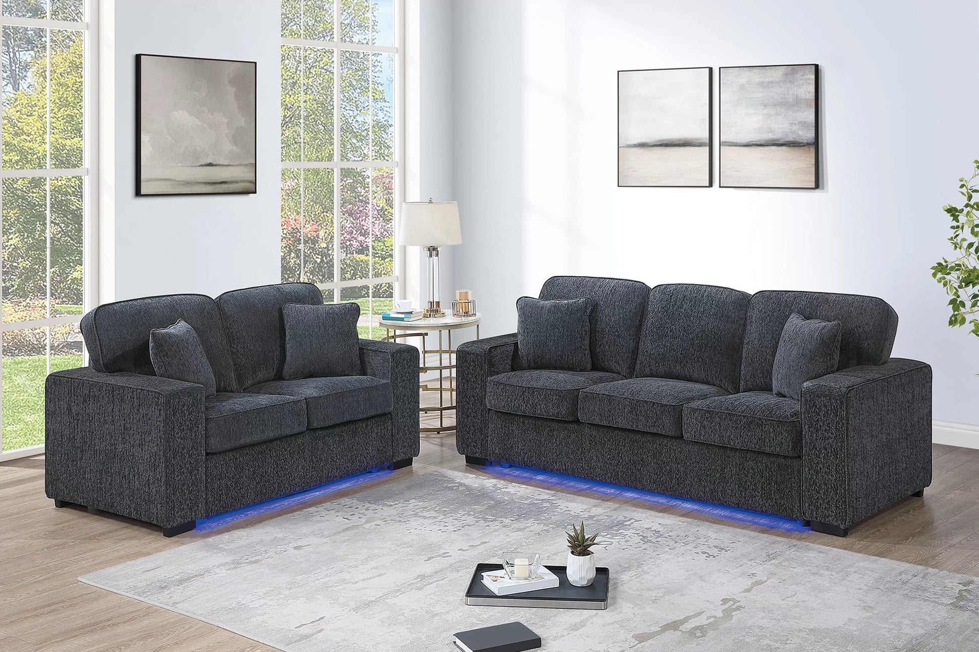 Dark Gray 2-Piece Stationary Sofa & Loveseat Set — Poundex F7496, authentic image 1