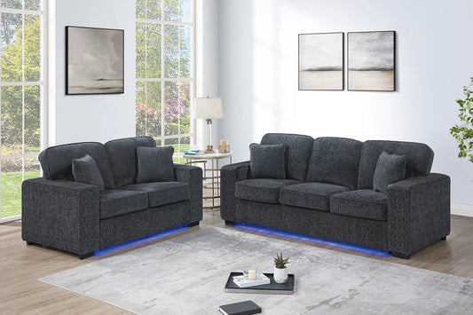 Dark Gray 2-Piece Stationary Sofa & Loveseat Set — Poundex F7496, authentic image 1