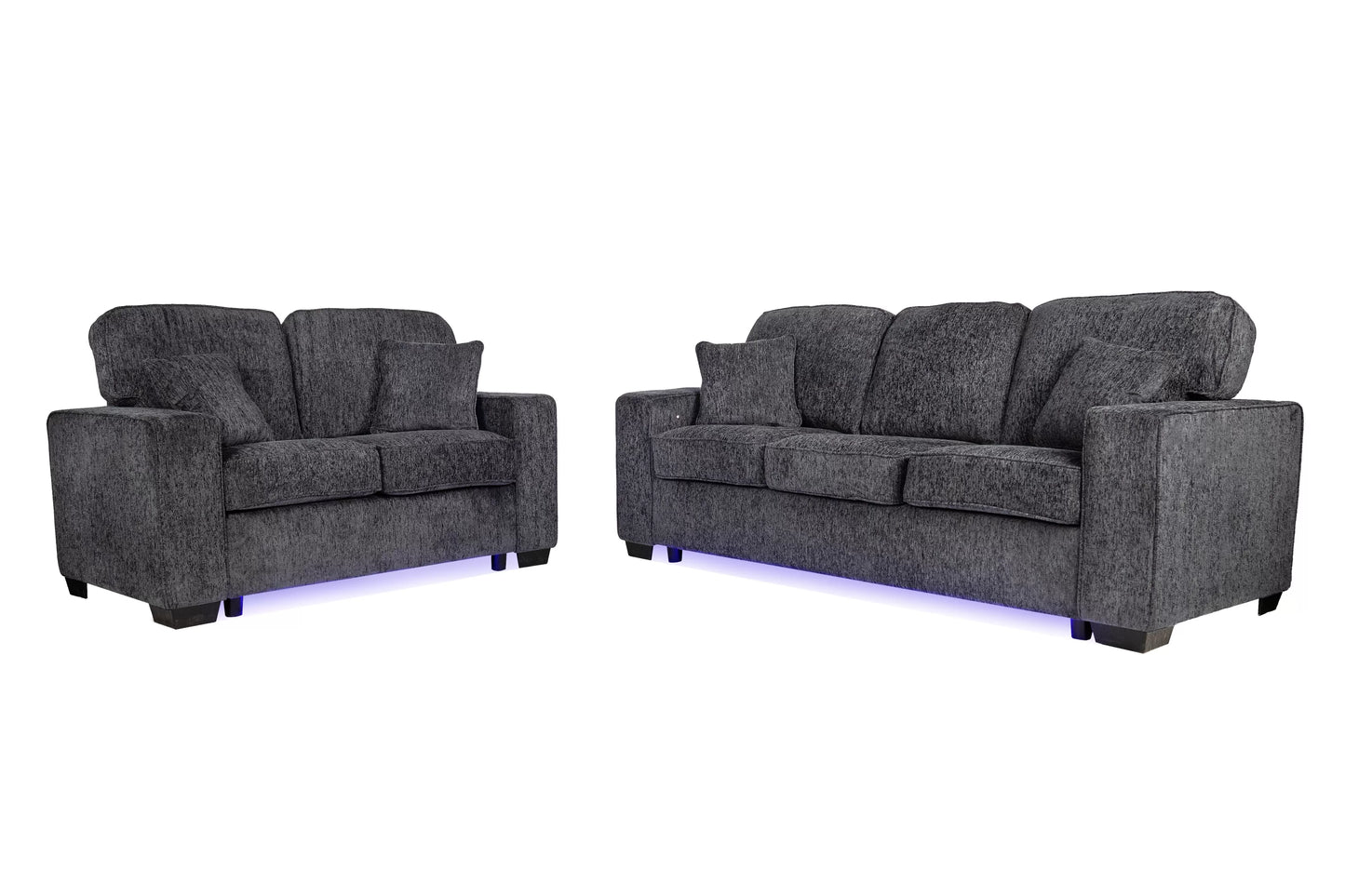 Dark Gray 2-Piece Stationary Sofa & Loveseat Set — Poundex F7496, authentic image 2