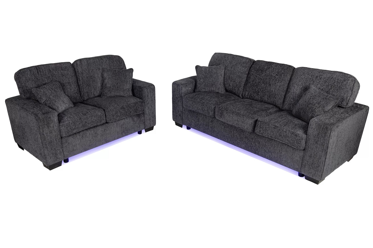 Dark Gray 2-Piece Stationary Sofa & Loveseat Set — Poundex F7496, authentic image 3