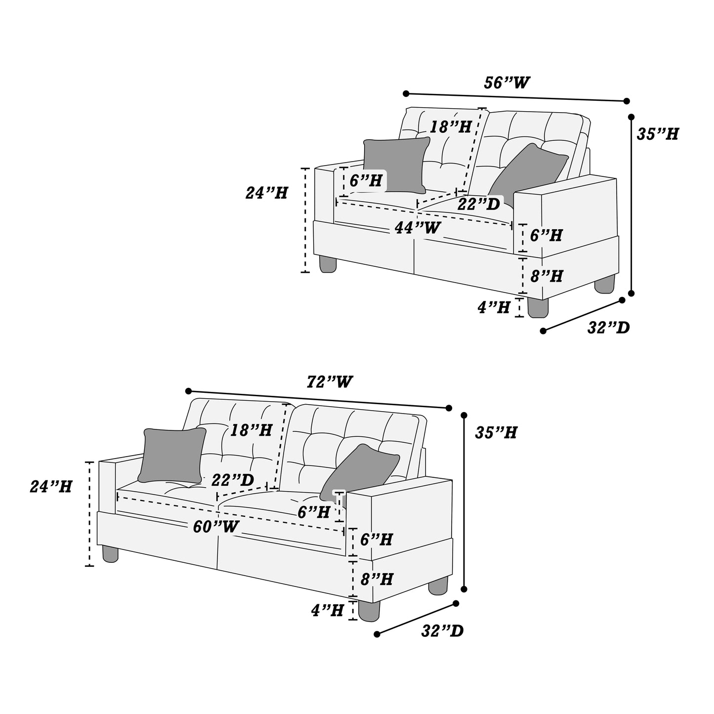 Black 2-Piece Stationary Sofa & Loveseat Set — Poundex F7855, authentic image 8