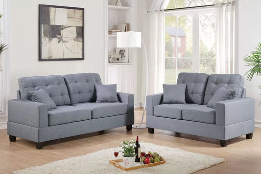 Grey 2-Piece Stationary Sofa & Loveseat Set — Poundex F7858, authentic image 1
