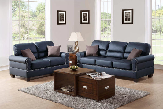 Black 2-Piece Stationary Sofa & Loveseat Set — Poundex F7877, authentic image 1