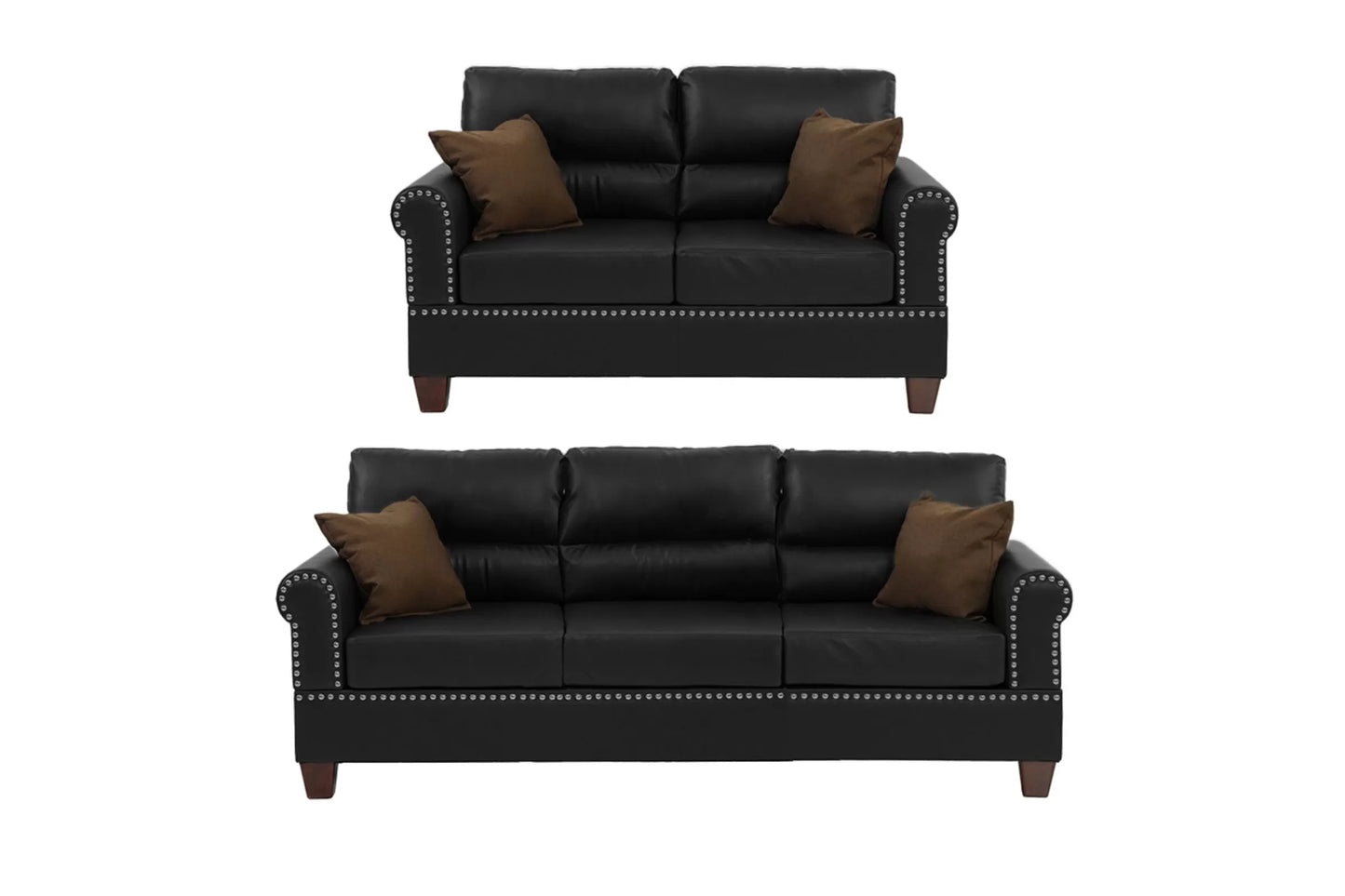 Black 2-Piece Stationary Sofa & Loveseat Set — Poundex F7877, authentic image 2