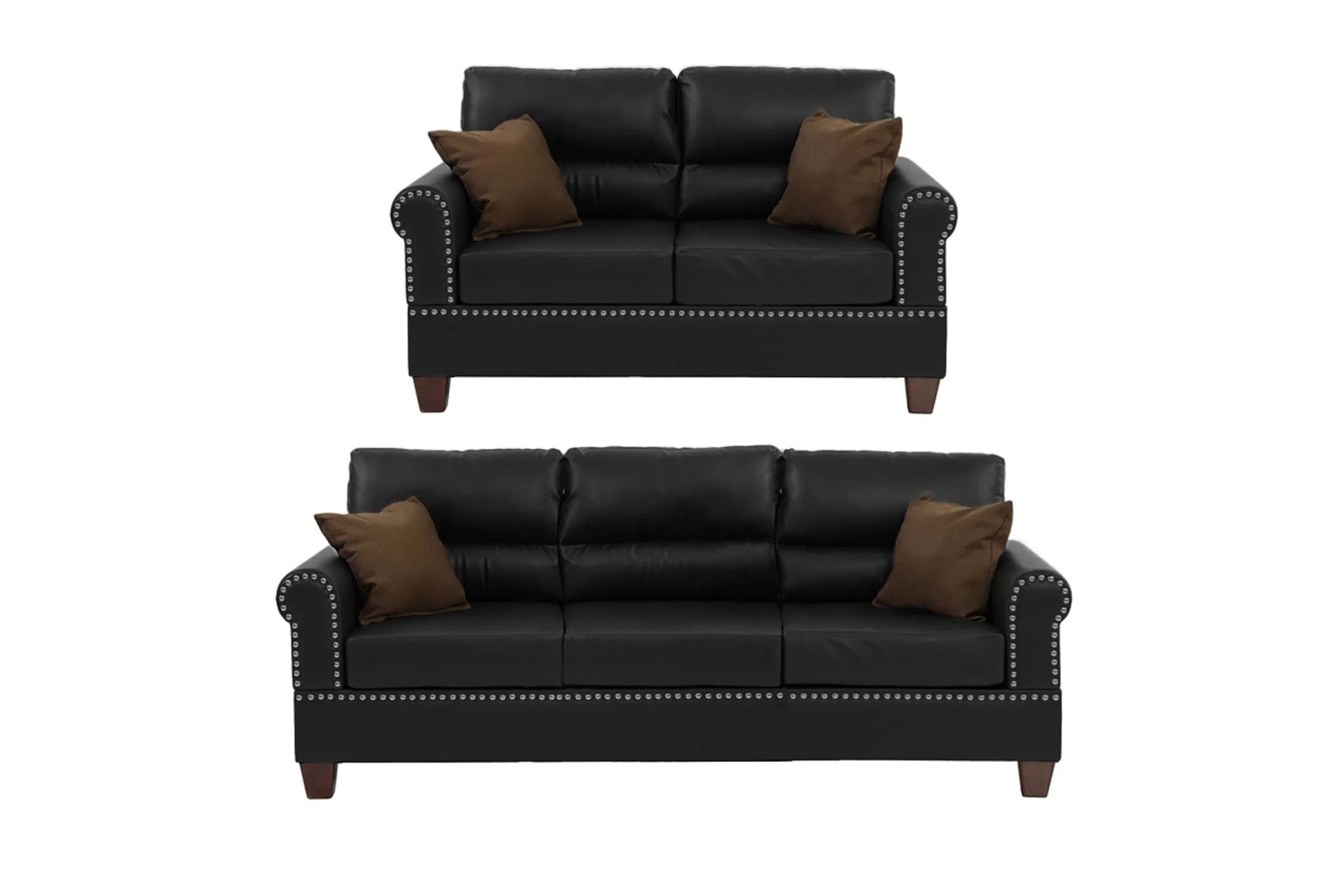Black 2-Piece Stationary Sofa & Loveseat Set — Poundex F7877, authentic image 2