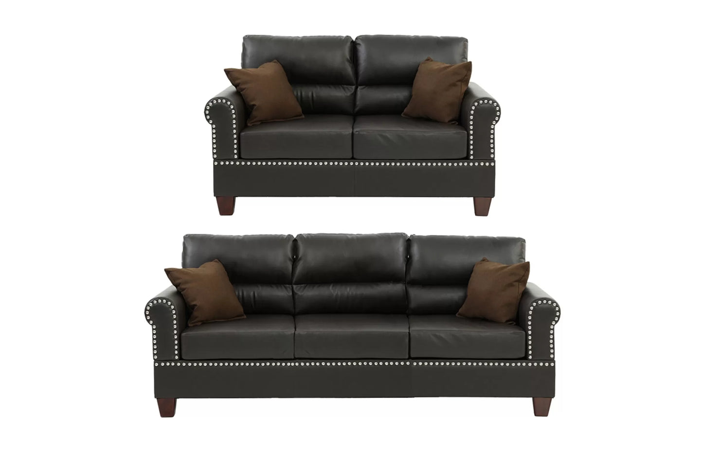 Espresso 2-Piece Stationary Sofa & Loveseat Set — Poundex F7878, authentic image 2