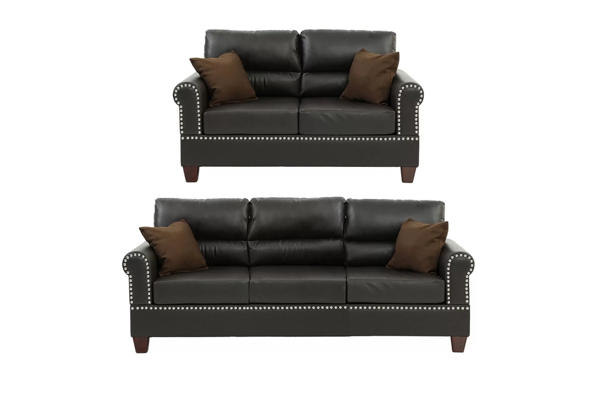 Espresso 2-Piece Stationary Sofa & Loveseat Set — Poundex F7878, authentic image 2