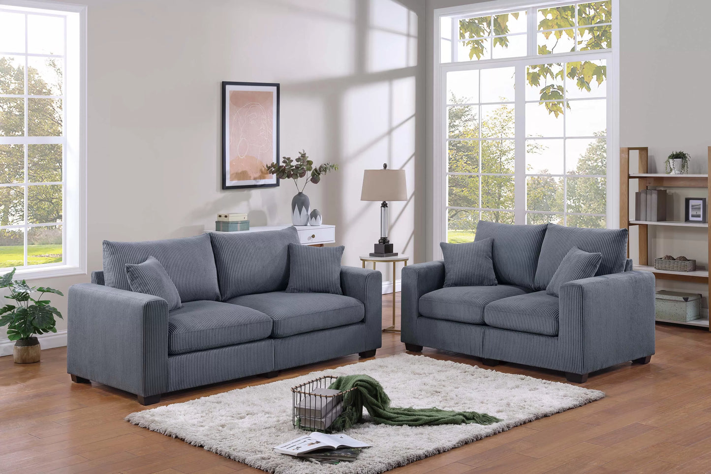 Dark Gray 2-Piece Stationary Sofa & Loveseat Set — Poundex F8314, authentic image 1