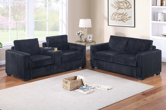 Black 2-Piece Stationary Sofa & Loveseat Set — Poundex F8350, authentic image 1