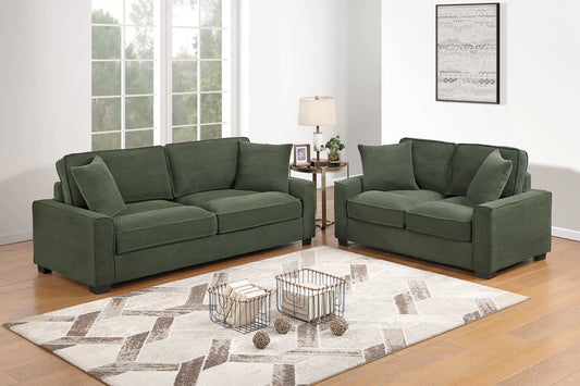 Forest Green 2-Piece Stationary Sofa & Loveseat Set — Poundex F8393, authentic image 1
