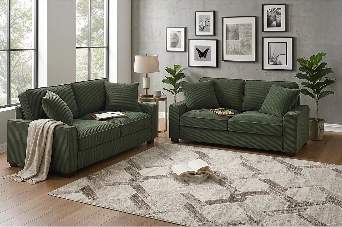 Forest Green 2-Piece Stationary Sofa & Loveseat Set — Poundex F8393, authentic image 3