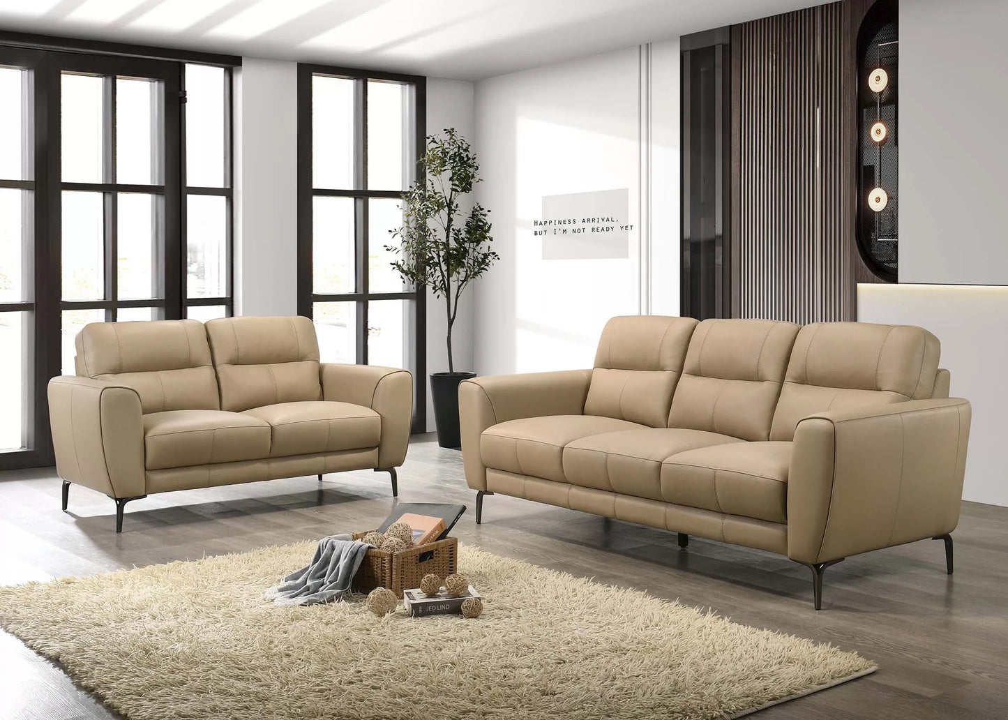 Taupe 2-Piece Stationary Sofa & Loveseat Set — Poundex F8420, authentic image 1