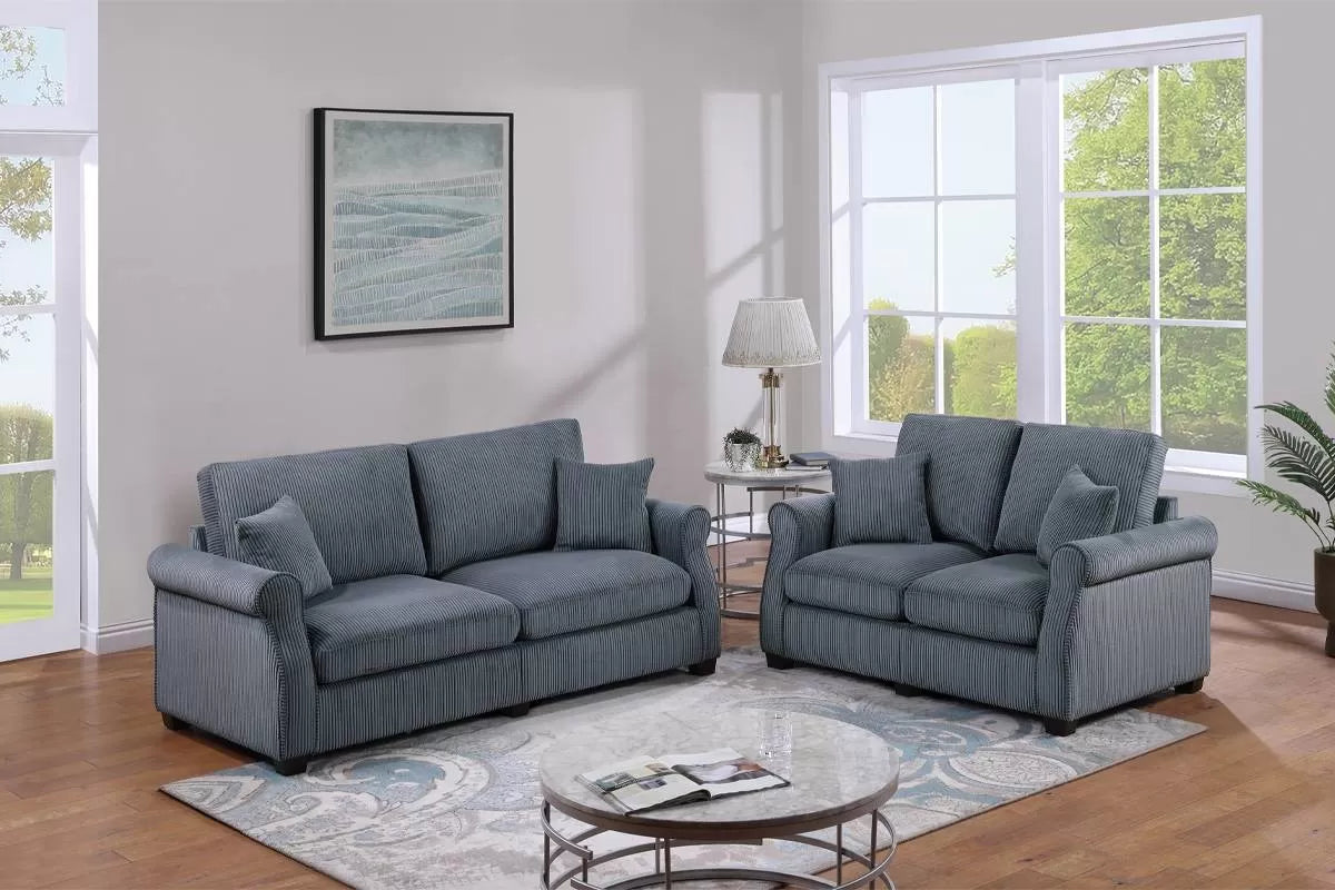 Dark Gray 2-Piece Stationary Sofa & Loveseat Set — Poundex F8429, authentic image 1