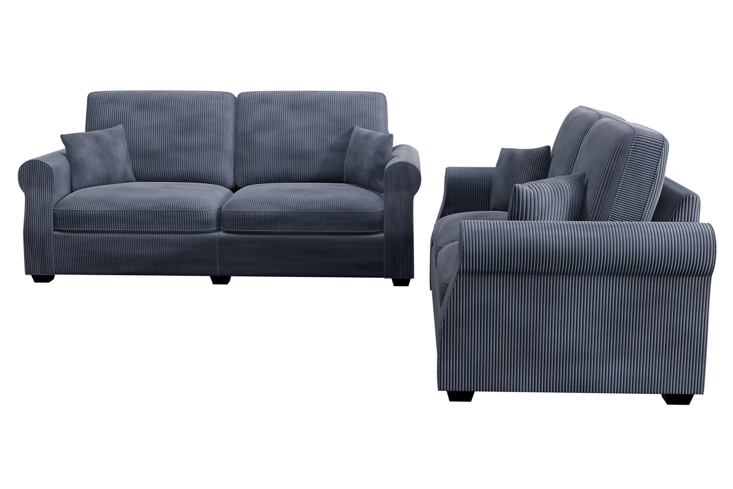 Dark Gray 2-Piece Stationary Sofa & Loveseat Set — Poundex F8429, authentic image 3