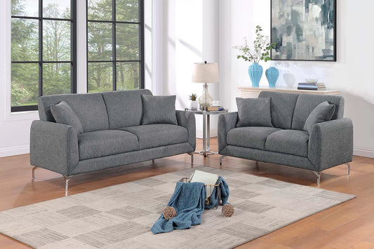 Dark Gray 2-Piece Stationary Sofa & Loveseat Set — Poundex F8437, authentic image 1