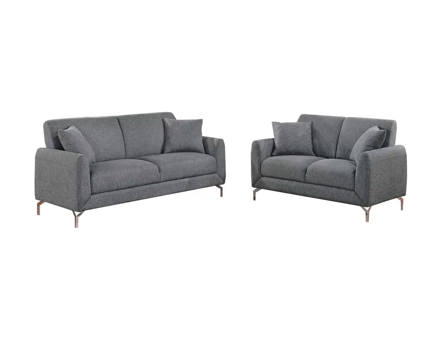 Dark Gray 2-Piece Stationary Sofa & Loveseat Set — Poundex F8437, authentic image 2