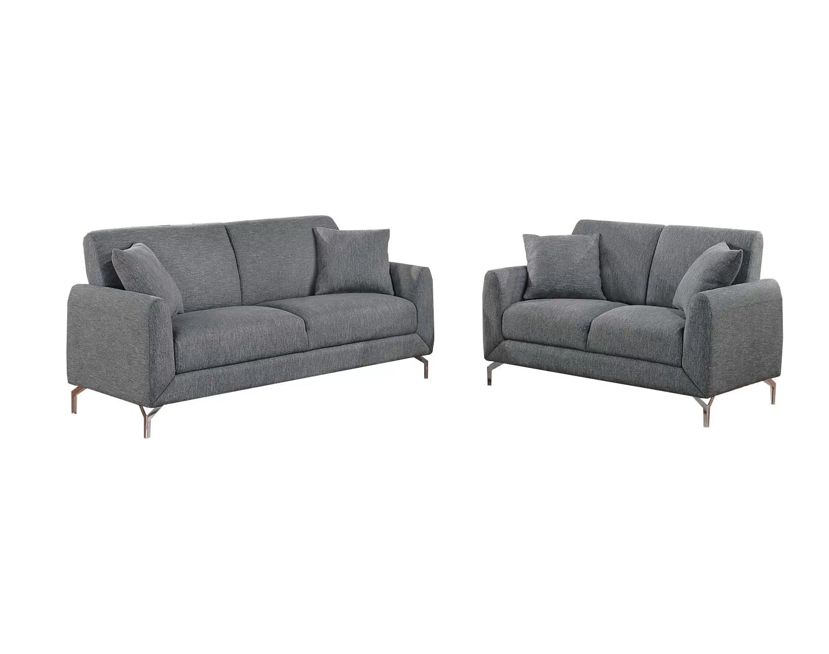 Dark Gray 2-Piece Stationary Sofa & Loveseat Set — Poundex F8437, authentic image 2