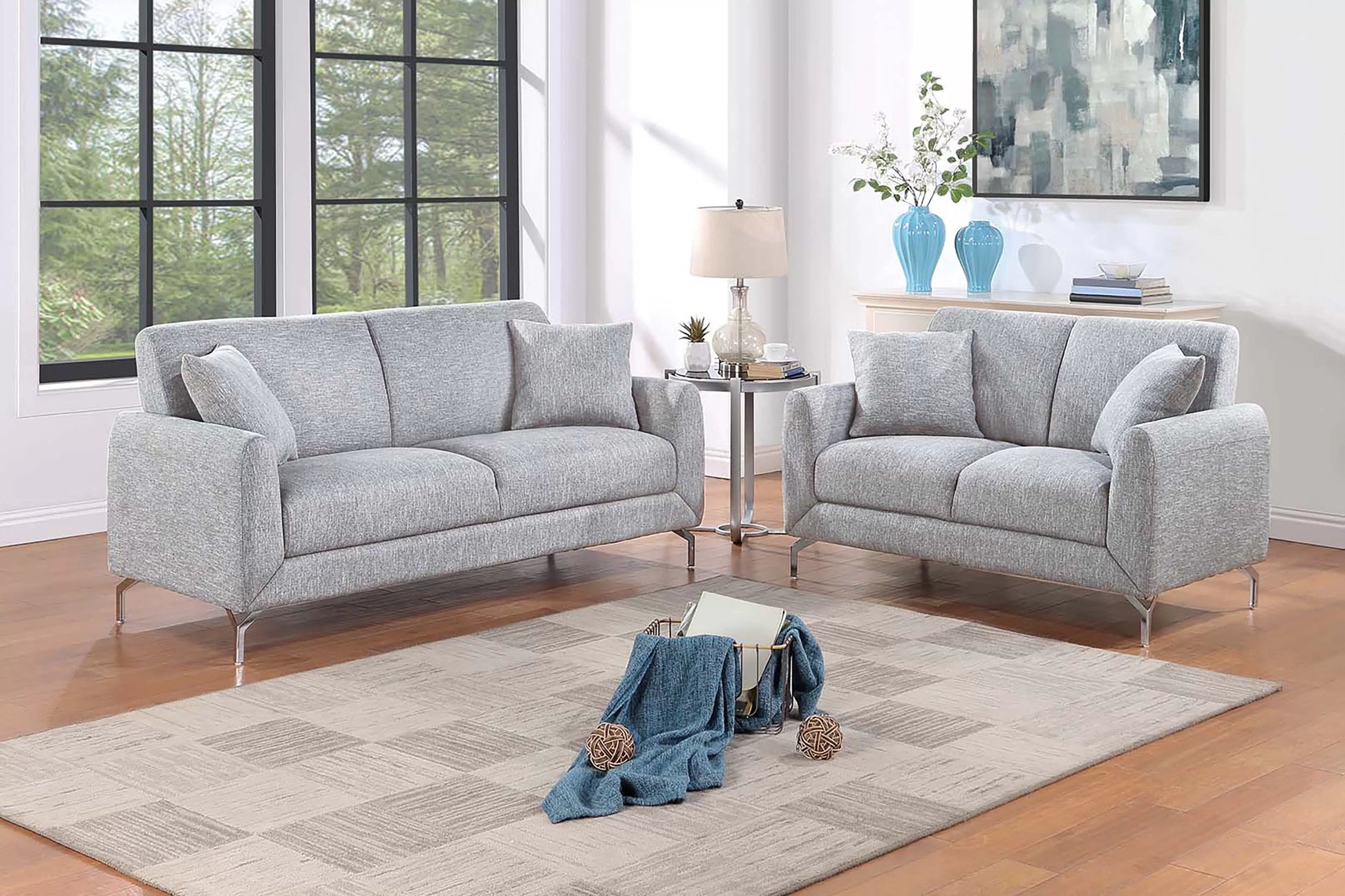 Light Gray 2-Piece Stationary Sofa & Loveseat Set — Poundex F8438, authentic image 1