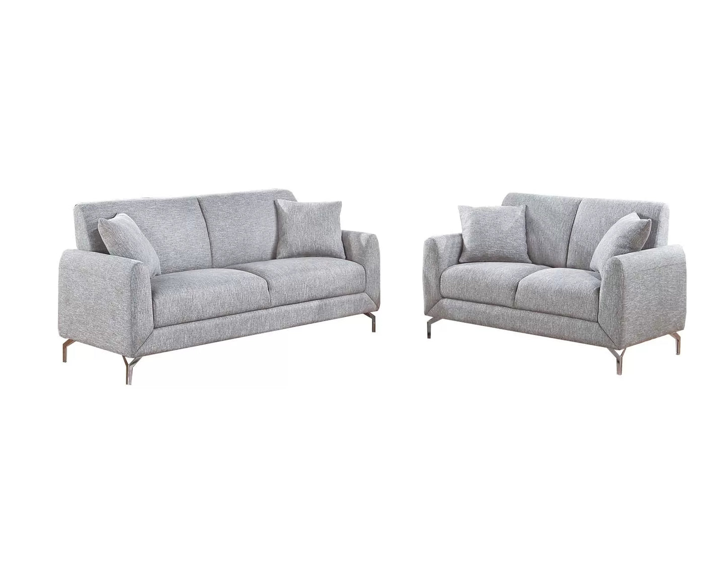 Light Gray 2-Piece Stationary Sofa & Loveseat Set — Poundex F8438, authentic image 2