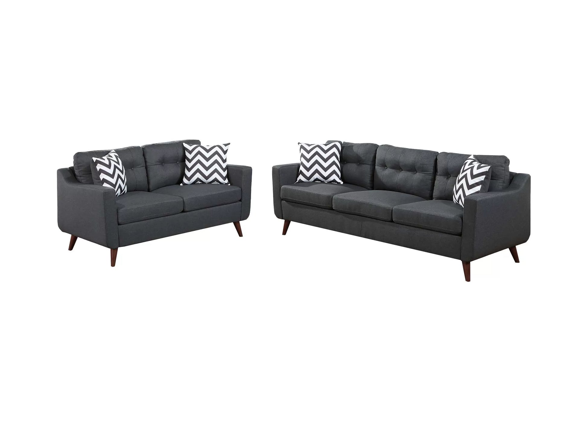Black 2-Piece Stationary Sofa & Loveseat Set — Poundex F8443, authentic image 2