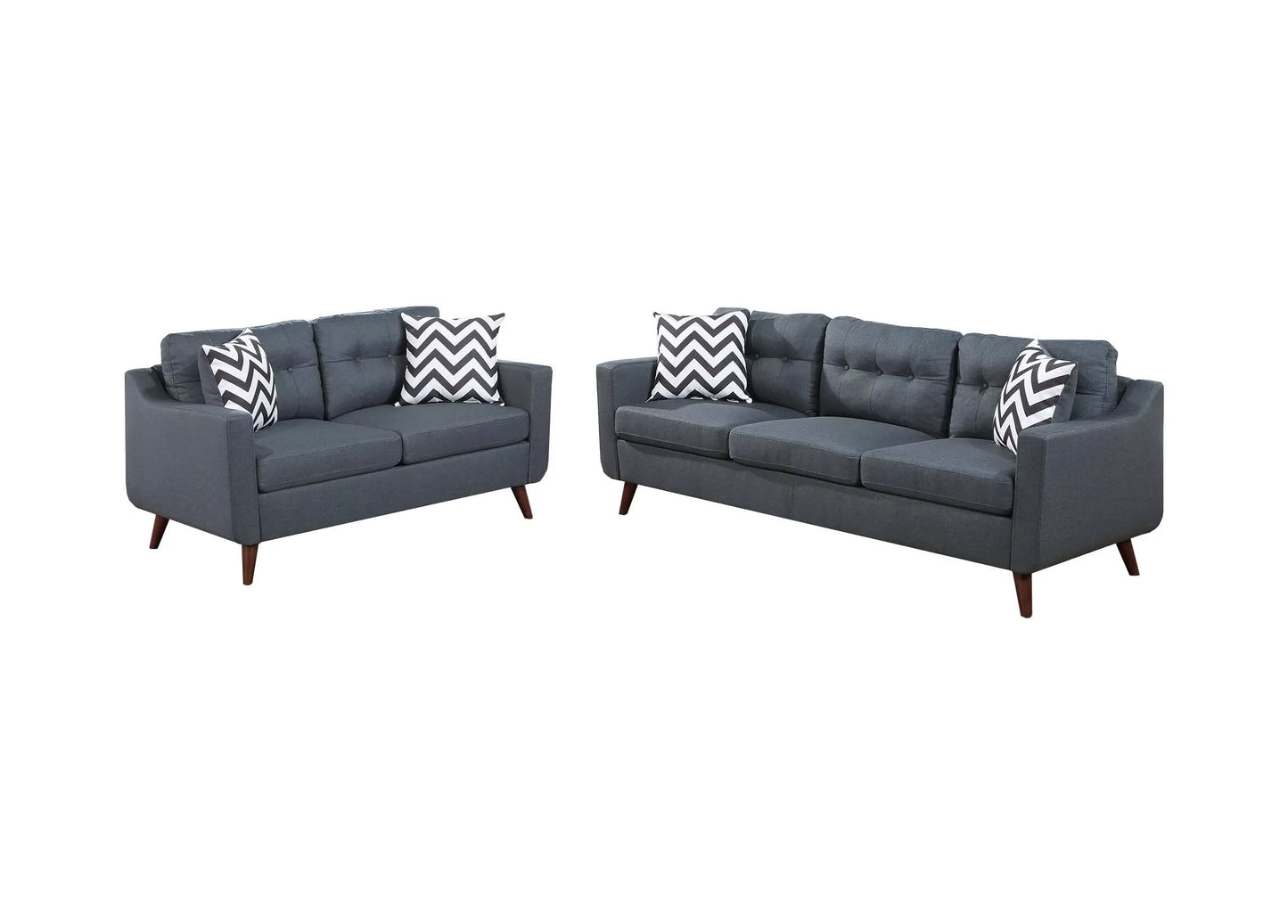 Blue Gray 2-Piece Stationary Sofa & Loveseat Set — Poundex F8444, authentic image 2