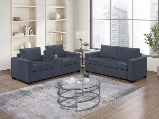 Dark Gray 2-Piece Stationary Sofa & Loveseat Set — Poundex F8459, authentic image 1
