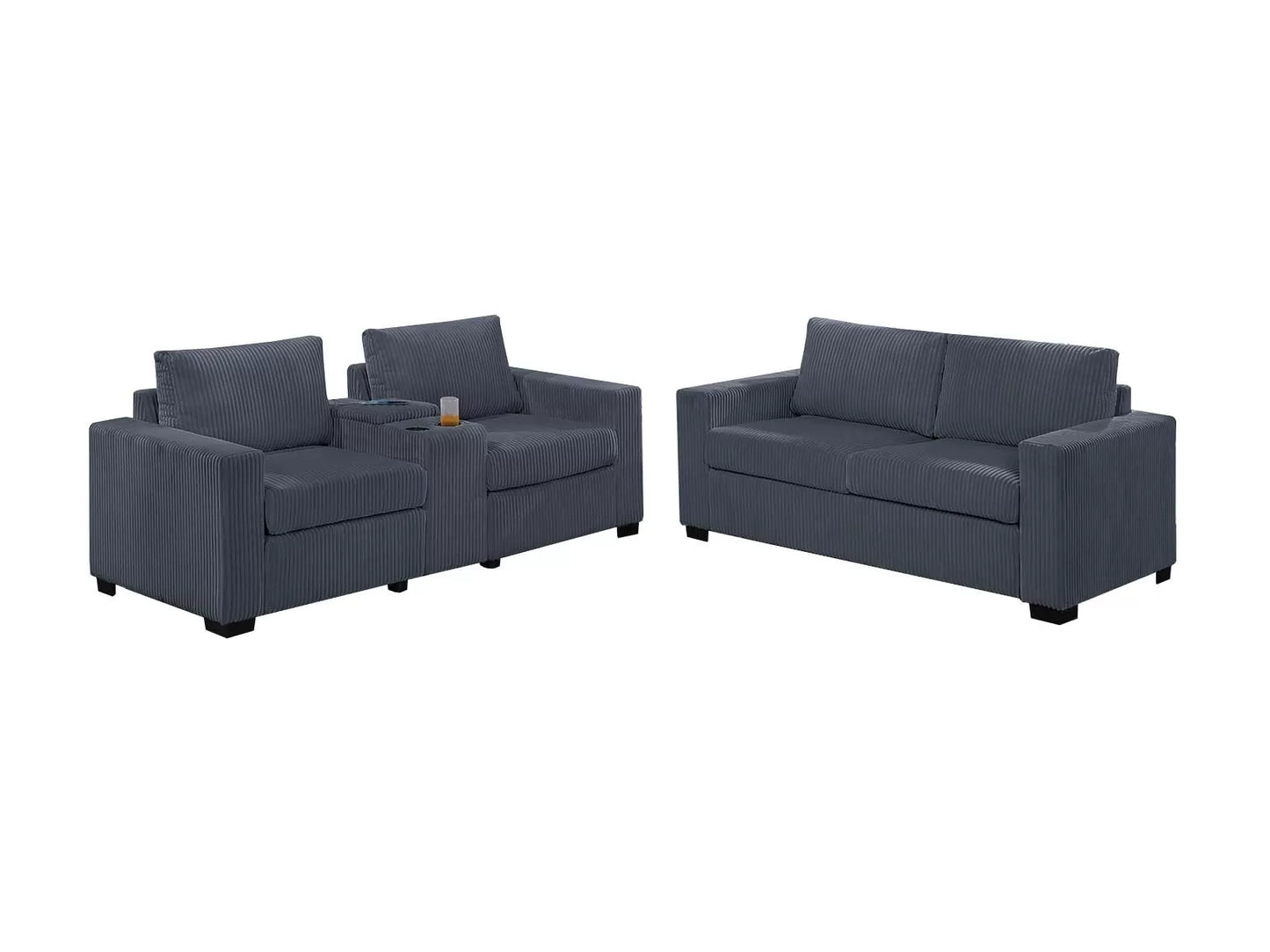 Dark Gray 2-Piece Stationary Sofa & Loveseat Set — Poundex F8459, authentic image 2