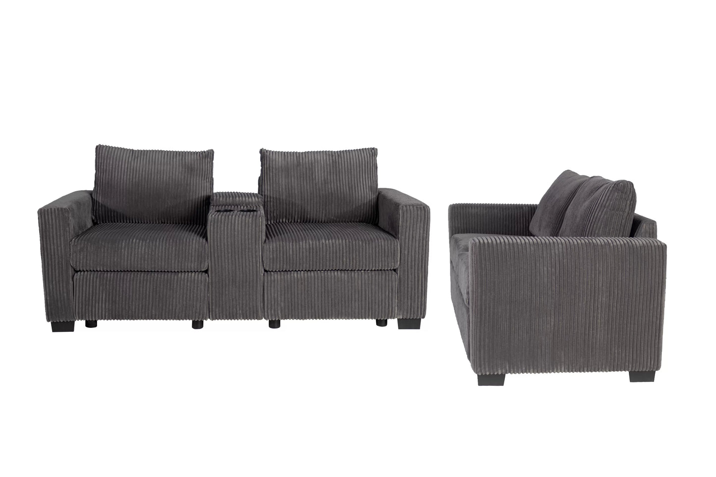 Dark Gray 2-Piece Stationary Sofa & Loveseat Set — Poundex F8459, authentic image 3