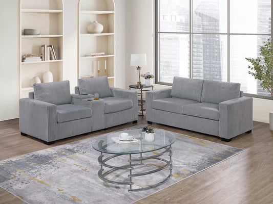 Light Gray 2-Piece Stationary Sofa & Loveseat Set — Poundex F8460, authentic image 1
