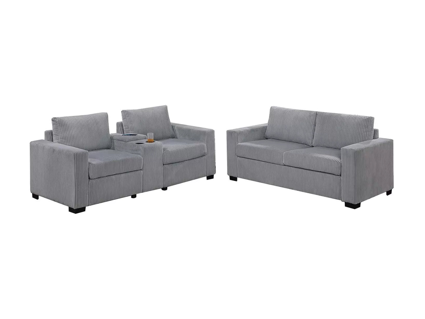 Light Gray 2-Piece Stationary Sofa & Loveseat Set — Poundex F8460, authentic image 2