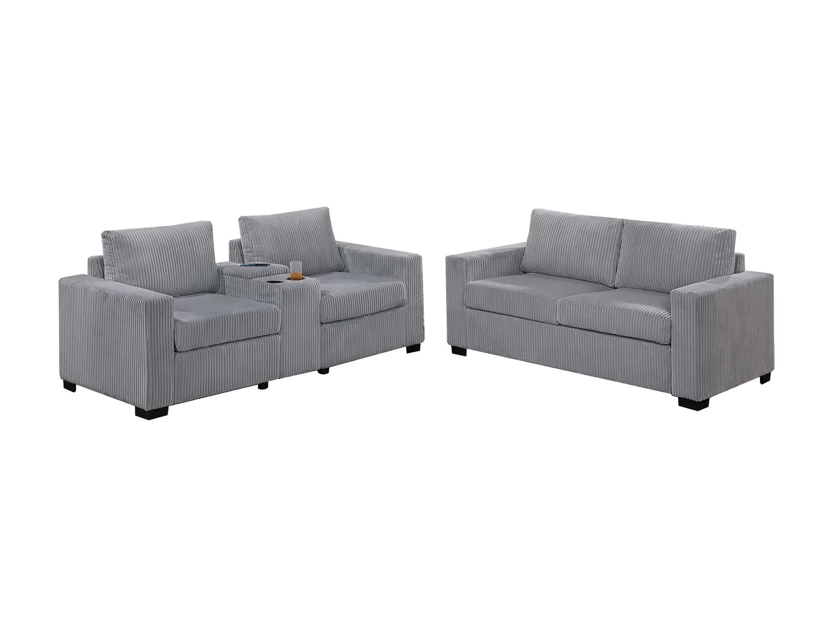 Light Gray 2-Piece Stationary Sofa & Loveseat Set — Poundex F8460, authentic image 2