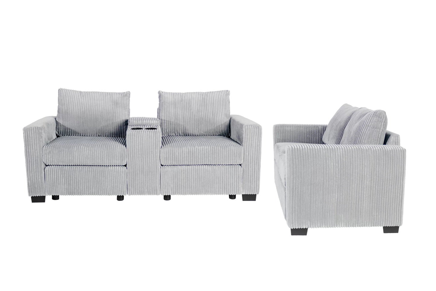 Light Gray 2-Piece Stationary Sofa & Loveseat Set — Poundex F8460, authentic image 3