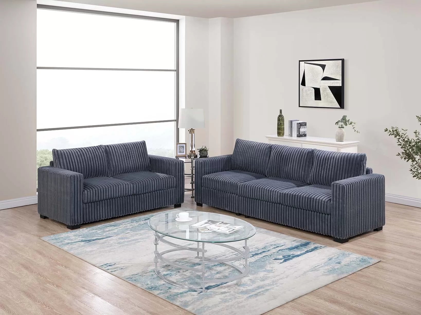 Dark Gray 2-Piece Stationary Sofa & Loveseat Set — Poundex F8461, authentic image 1