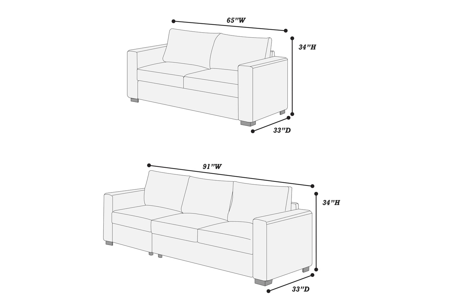 Dark Gray 2-Piece Stationary Sofa & Loveseat Set — Poundex F8461, authentic image 3