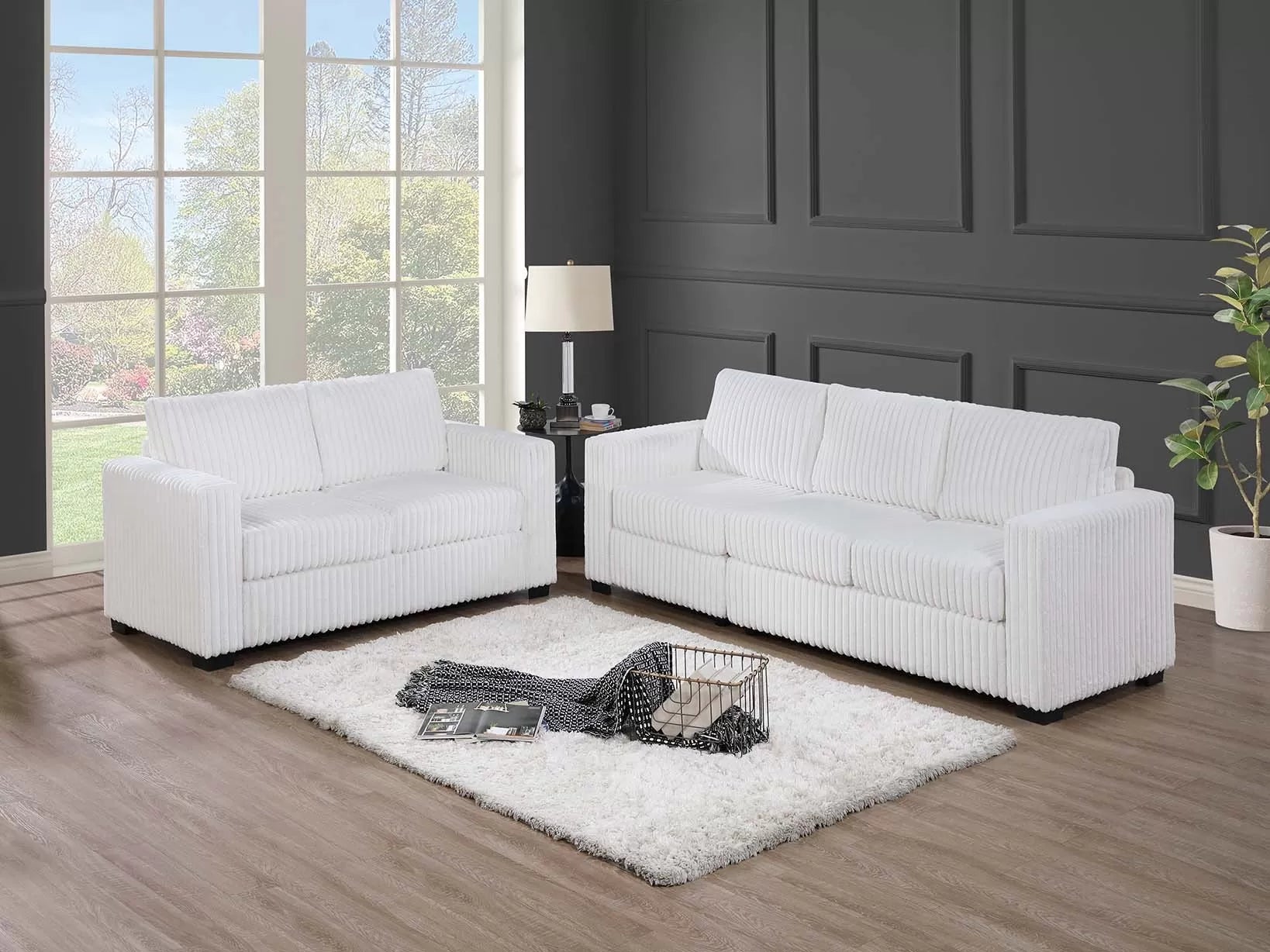 Milk 2-Piece Stationary Sofa & Loveseat Set — Poundex F8462, authentic image 1