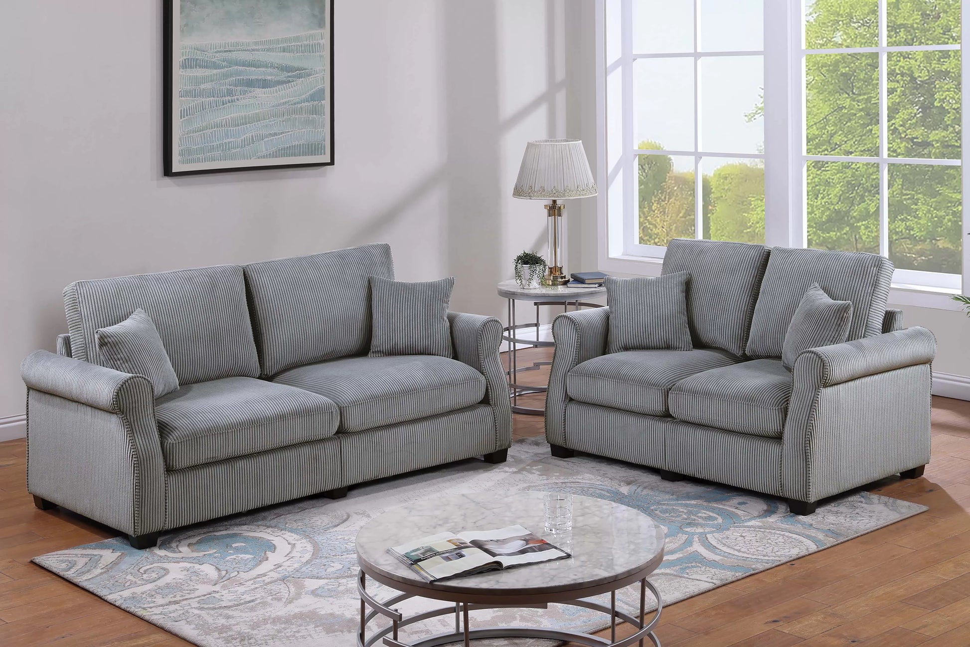 Fog 2-Piece Stationary Sofa & Loveseat Set — Poundex F8498, authentic image 1