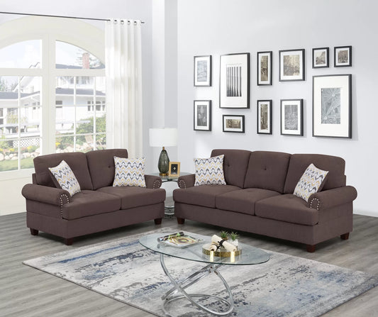 Poundex F8835 stationary sofa and loveseat set — authentic image 1