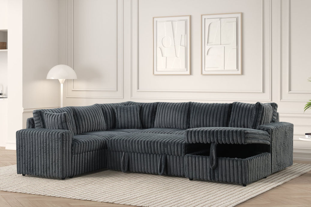 Ryder 3-piece charcoal corduroy sleeper sectional