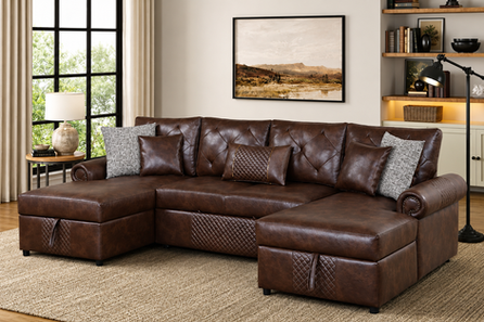Sahara Brown 3-Piece Leather Gel Double-Chaise Sectional with Storage