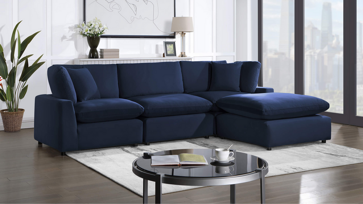 Sky Blue 4-Piece Velvet Reversible Sectional
