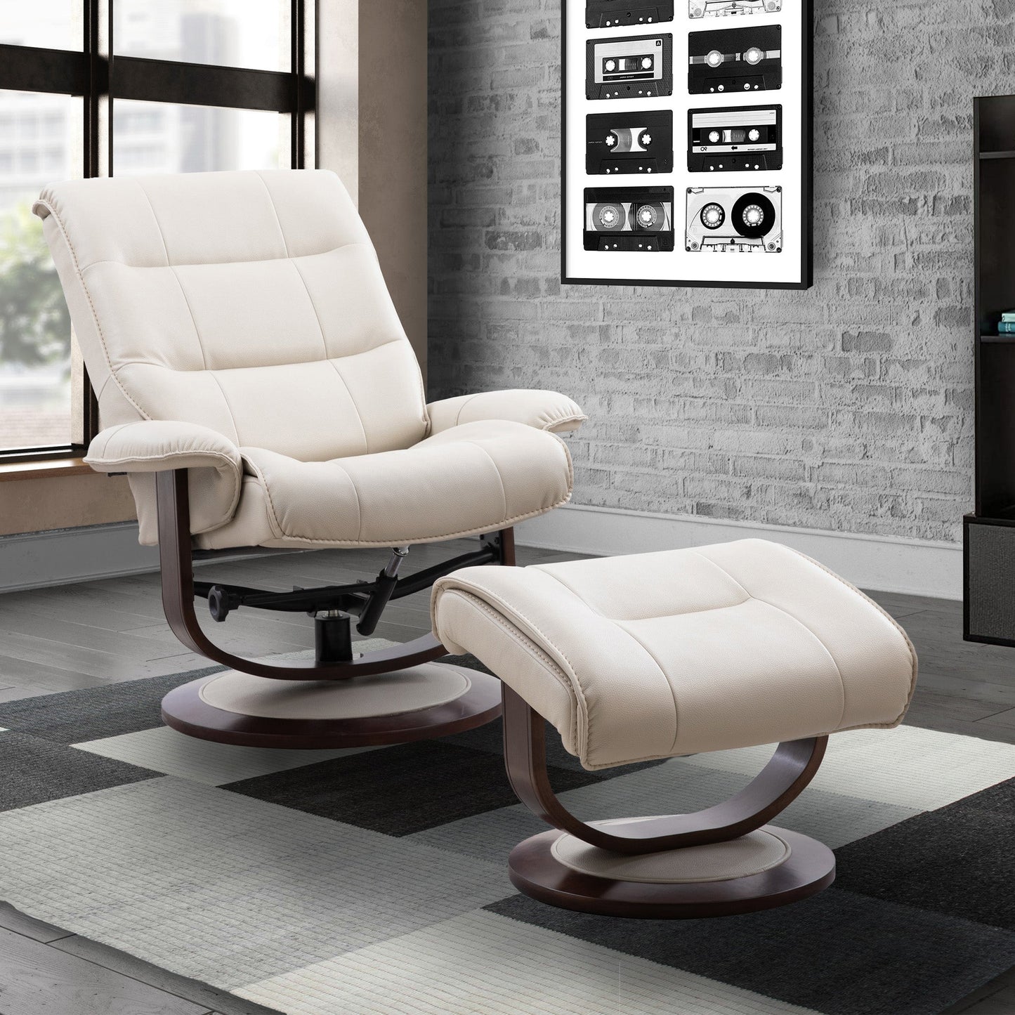 KNIGHT - OYSTER MANUAL RECLINING SWIVEL CHAIR AND OTTOMAN
