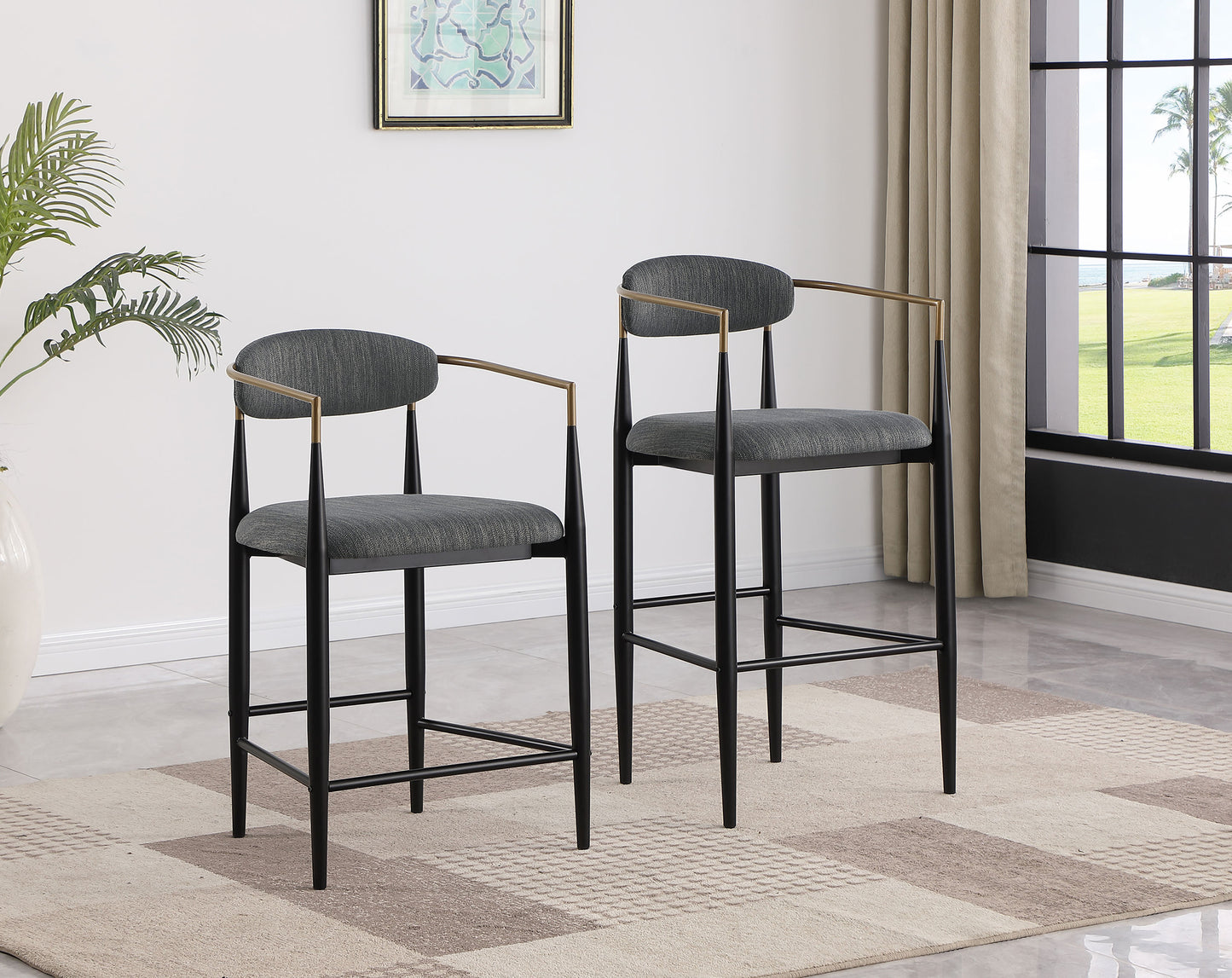 Tina Fabric Upholstered Bar Chair Grey (Set of 2)
