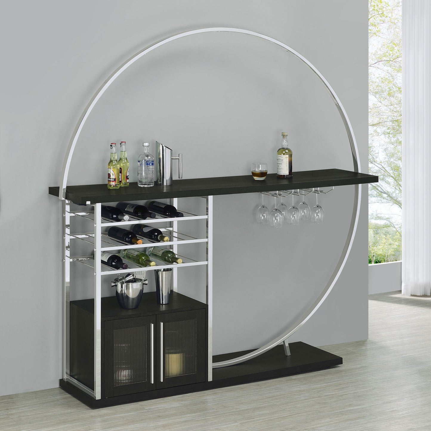 Risley 2-door Circular LED Wine Cabinet Dark Charcoal