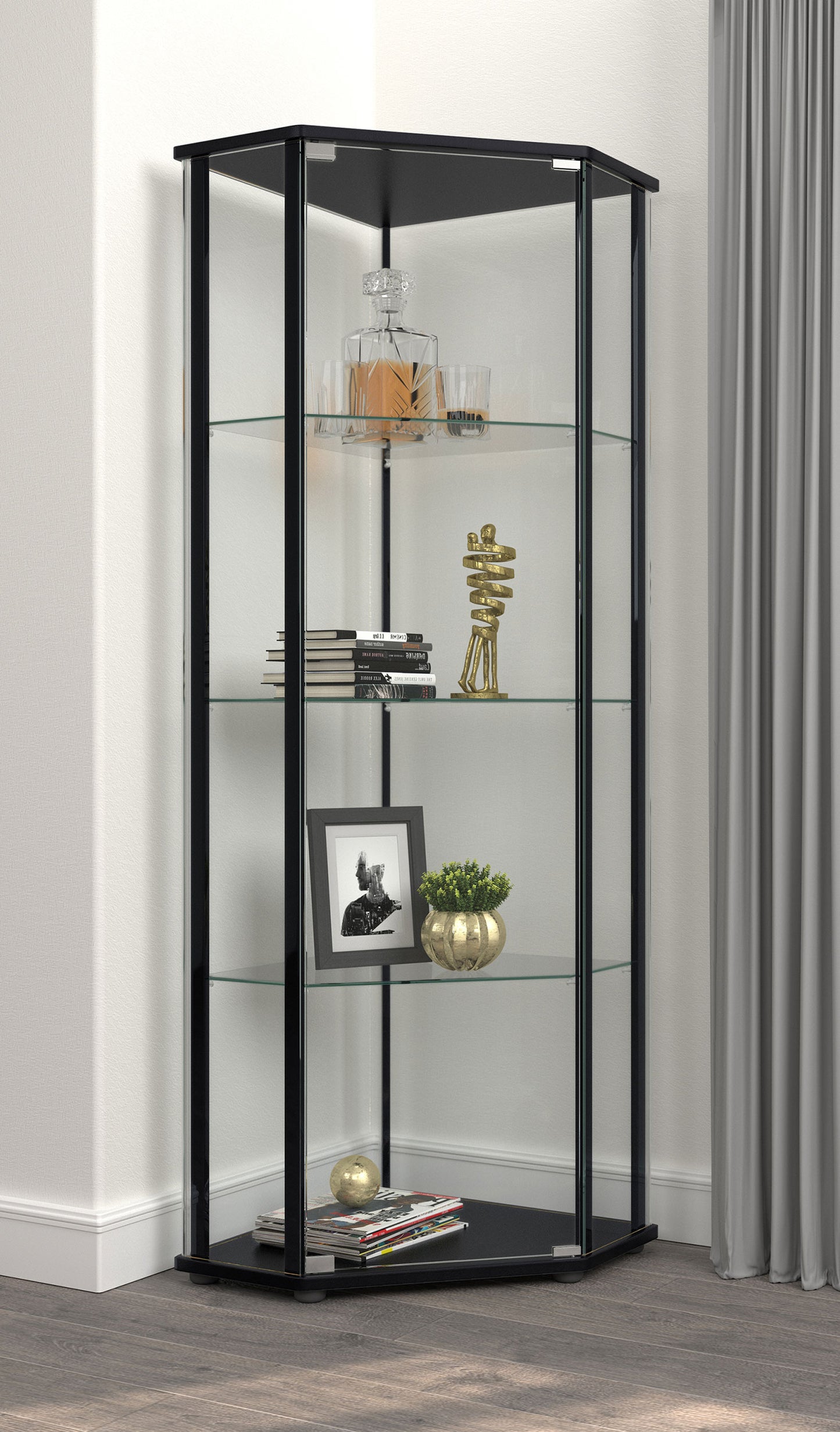 Zenobia 3-shelf Curio Cabinet Display Case Black