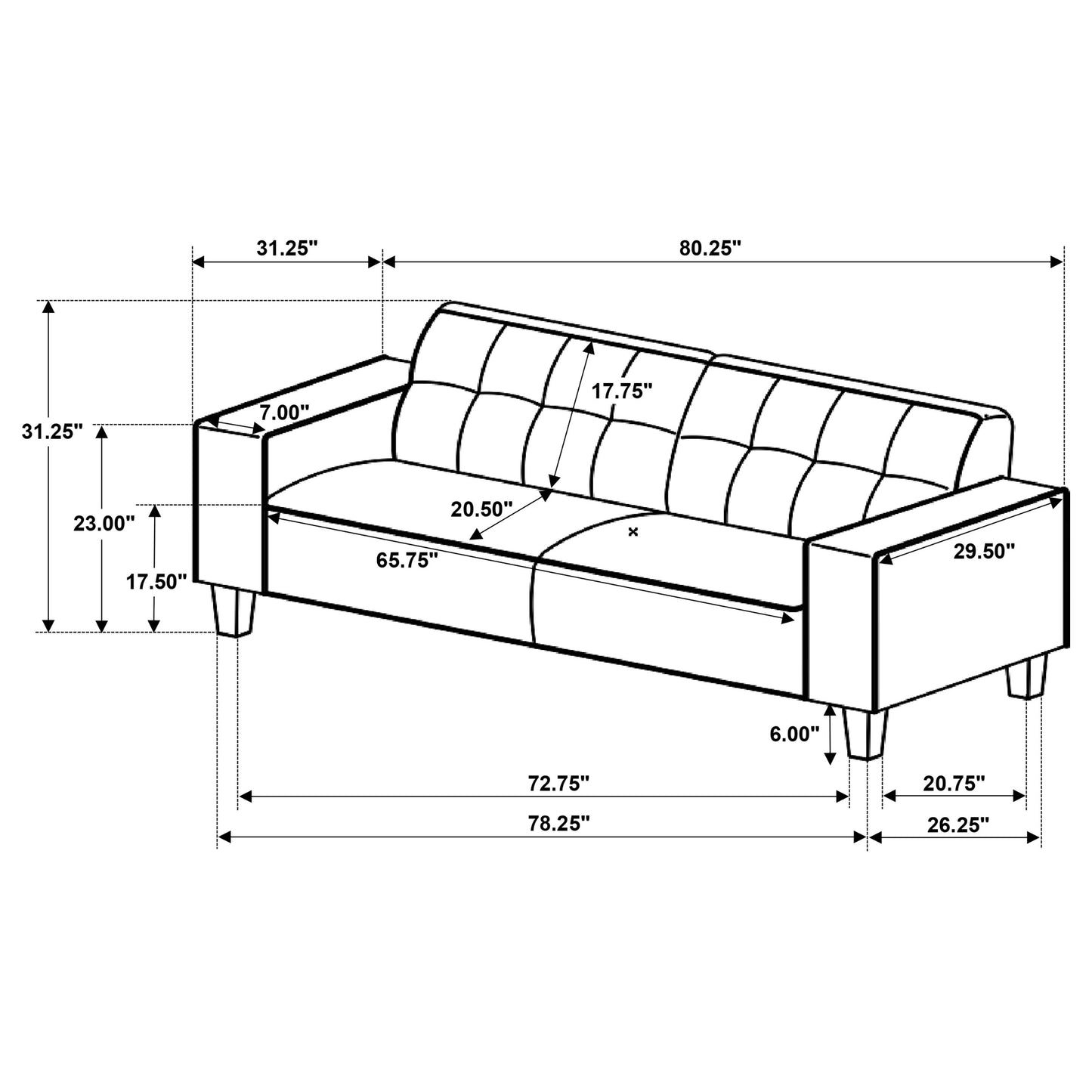 Deerhurst Upholstered Tufted Track Arm Sofa Charcoal